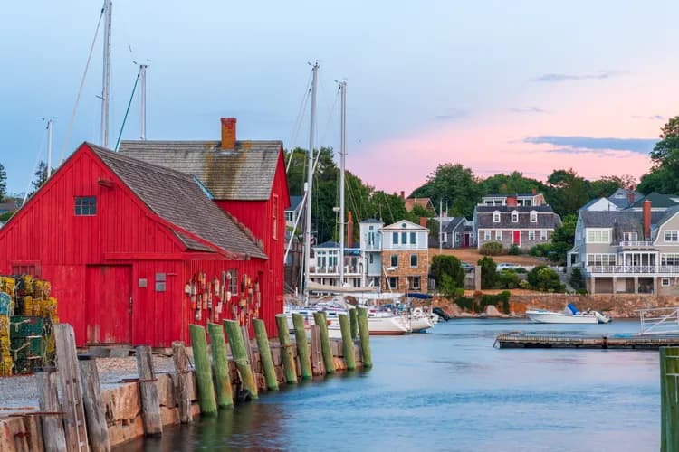 Motif No. 1 and the Rockport Harbor waterfront on Cape Ann, Massachusetts